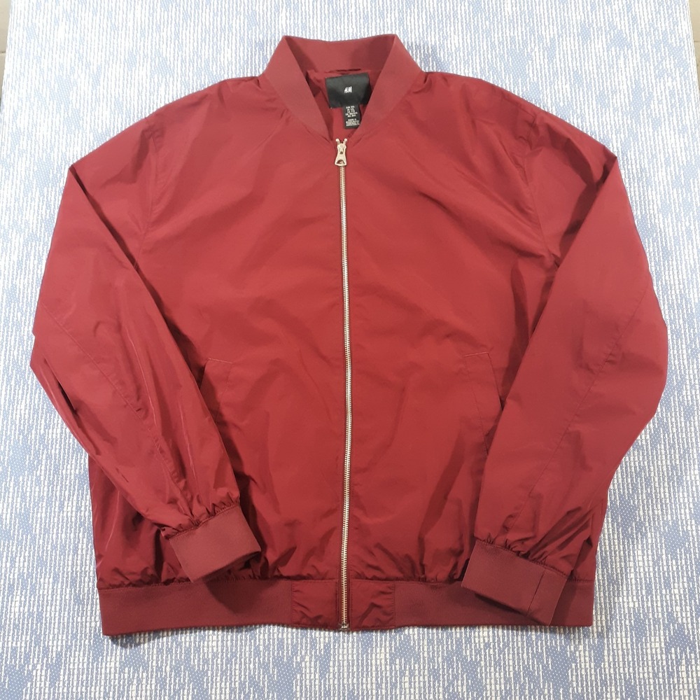 H&M Bomber Jacket Mens 2XL Red Full Zip Lined Wind Resistant